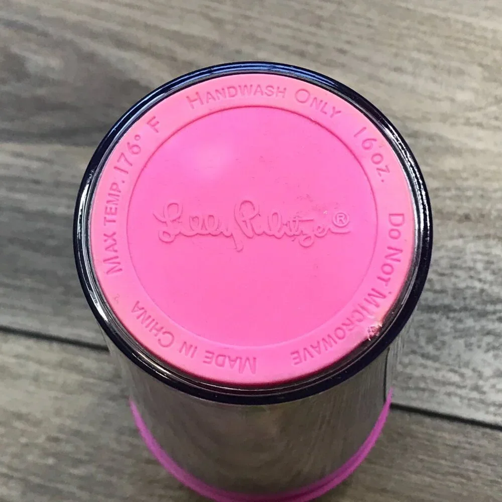 Lilly Pulitzer All Nighter Tumbler Travel Mug Cup Screw Lid Pink Flamingos 16oz.